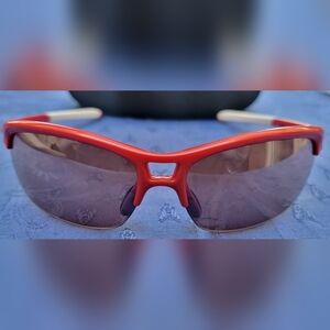 Okleys RPM Red/White Unisex Half Frame Wraparound Sunglasses